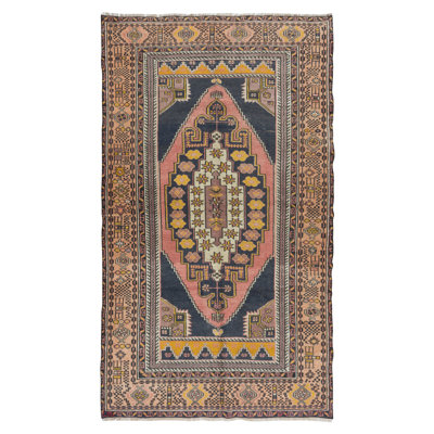 MidCentury Oriental Rug, Hand Knotted 1960's Turkish Carpet Made of Wool