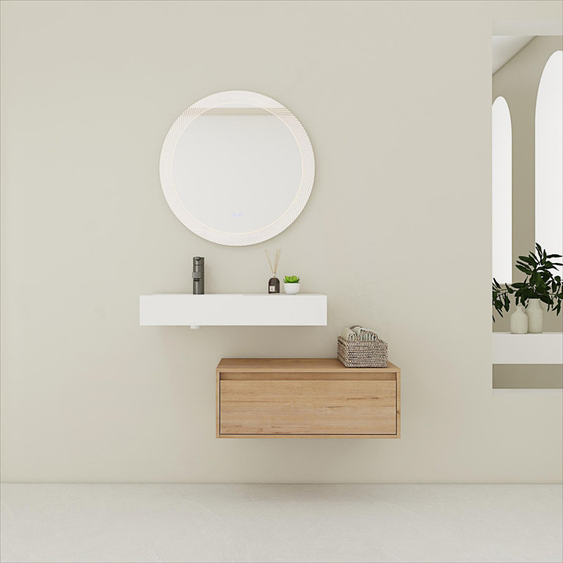 Meuble-lavabo mural avec lavabo en résine et tiroir à fermeture en douceur