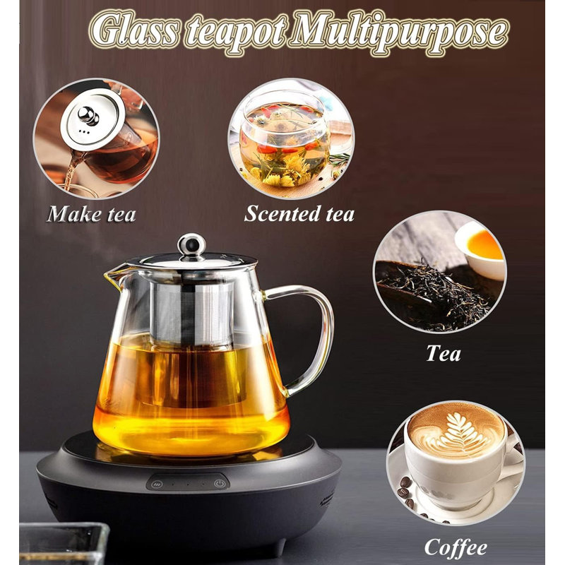 Théière en verre avec infuseur en acier inoxydable