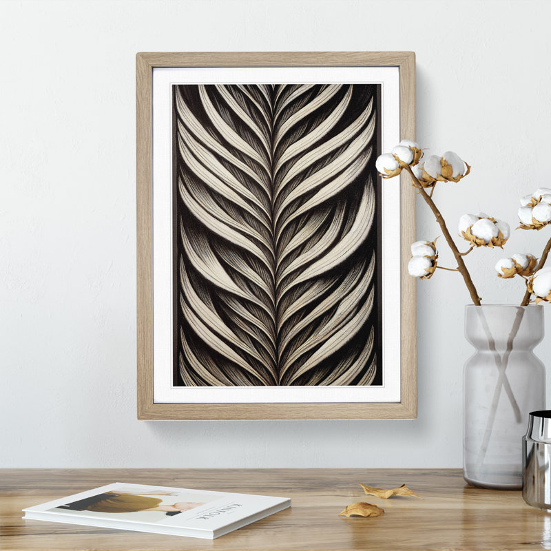 Traditional Feather - Wall Art, 36cm H x 27cm W, Oak Framed, White
