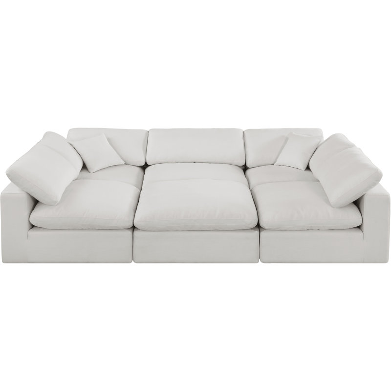 Canapé modulaire 6 pièces Husnein, Tissu crème texturé en lin
