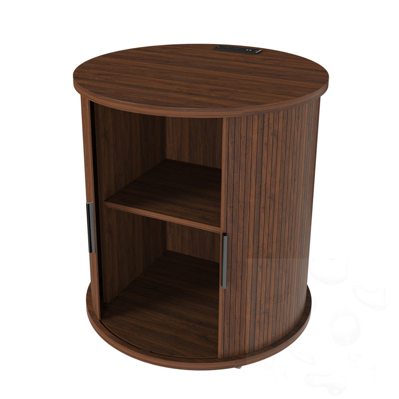 2-Tier Storage End Table With Built-In Charging Station & Sliding Door And  Wheels