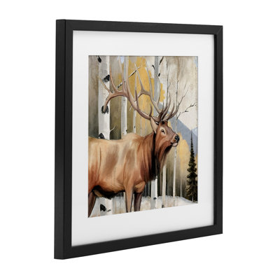 Mountain Walk Elk Forest Framed Print Under Glass, design by Kim Allen