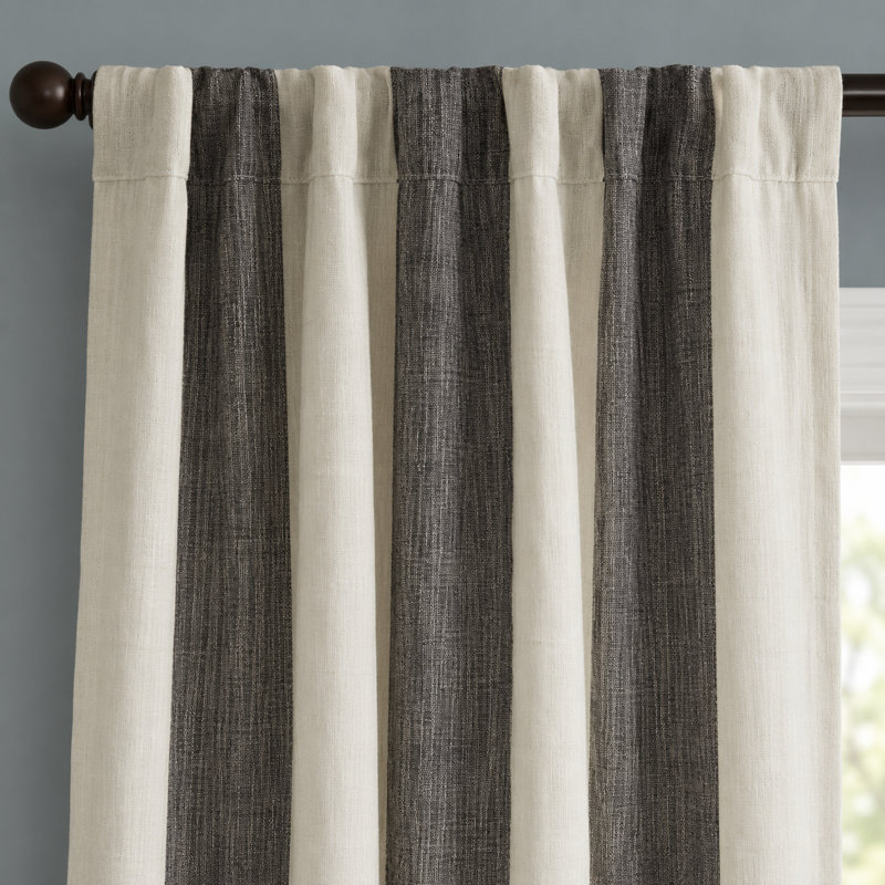 Rideaux 100% coton rayé avec passe-tringle avec pattes cachées pour le salon, L 52 po x L 96 po