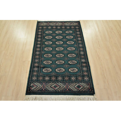 Bokhara Rug 3’7” X 5’9” Green Wool Tribal Hand-Knotted Oriental Carpet