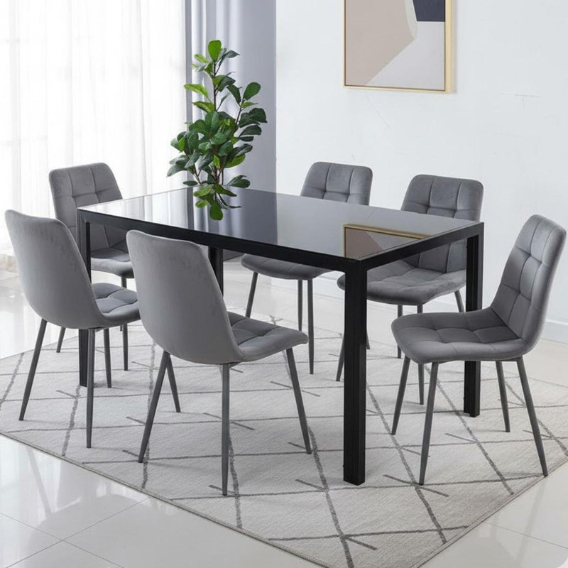 6 - Person Dining Set, Grey, 75cm H x 120cm W x 70cm D