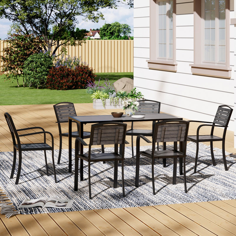 Aylesbury Rectangular Outdoor with Umbrella Hole Dining Table - 150 cm W, 75cm H x 150cm W x 70cm D, Grey