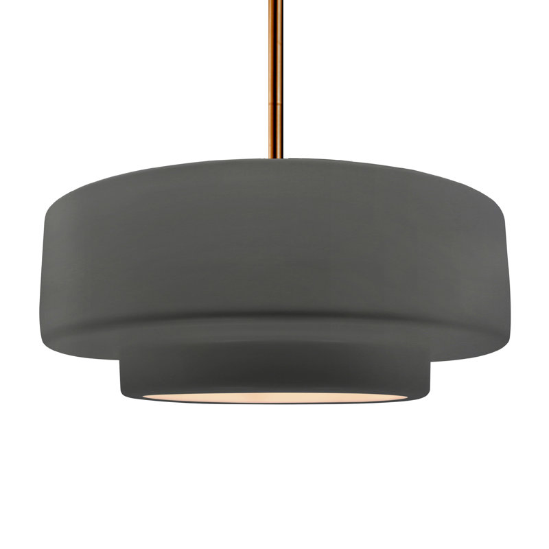 Luminaire suspendu à 1 lumière Meydan, Gris brillant, H 6 po x l 16,25 po x P 16,25 po, Laiton brossé