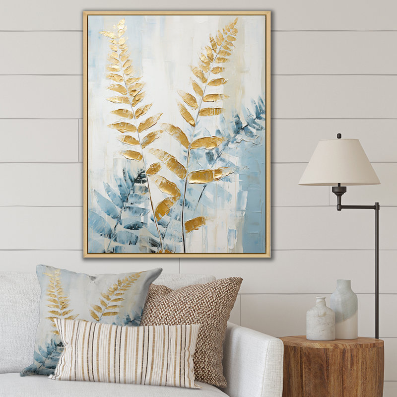 "Blue and Golden Ferns Symphony IV", reproduction d'art sur toile, Cadre naturel flottant, H 40 po x l 30 po x P 1,5 po