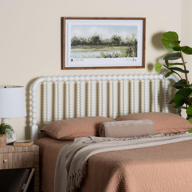 Baxton Studio Finley Turned Bobbin Headboard - Crafted Wood Panel with Decorative Spindle Design for Cottage Farmhouse Bedroom, Queen, White