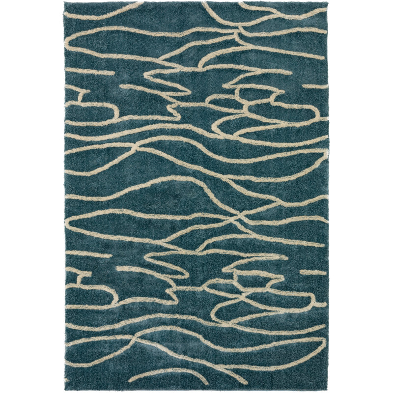 Addison Calabar Transitional Abstract Waves Lagoon 5’ X 7’6" Area Rug, Rectangle 5' x 7'6"