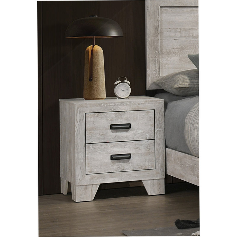 Table de chevet 2 tiroirs avec quincaillerie en métal, table de chevet en bois pour la chambre à coucher