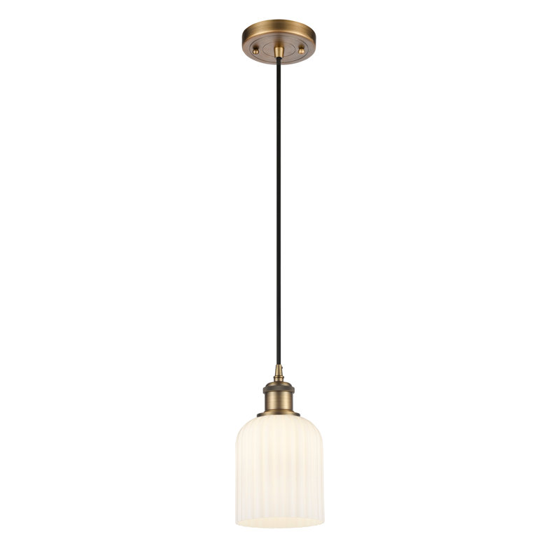 Luminaire suspendu 1 lumière Aalina, Laiton brossé, Gloss White