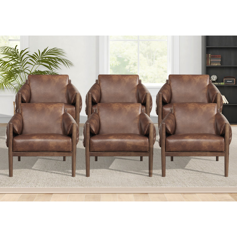 Rashell 27.6'' Wide Vegan Leather Upholstered Accent Chair with Removable Arm Cushions, Brown