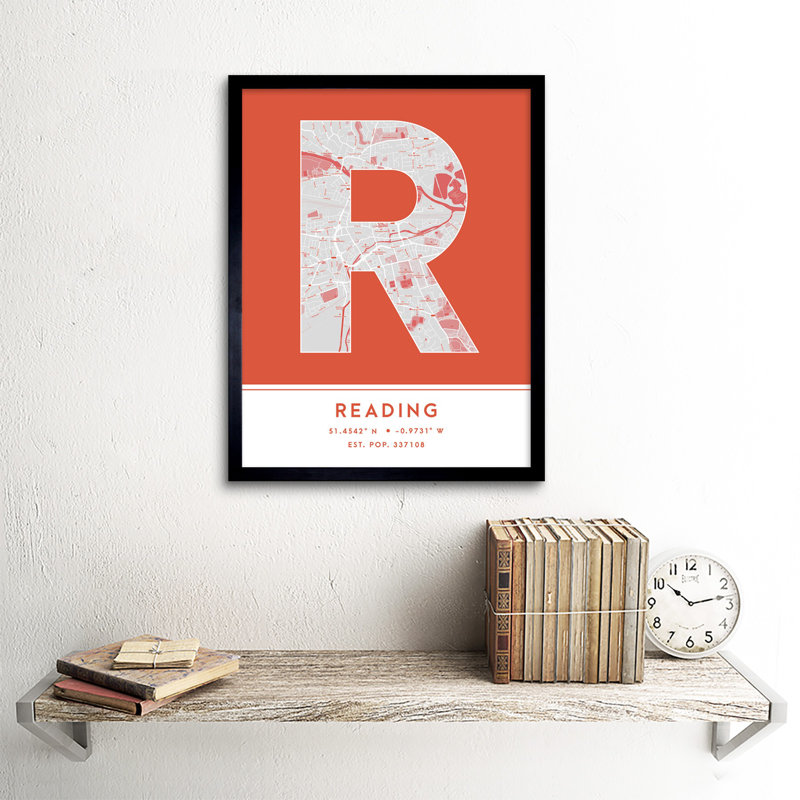 Reading England United Kingdom City Map Orange - Single Picture Frame Typography