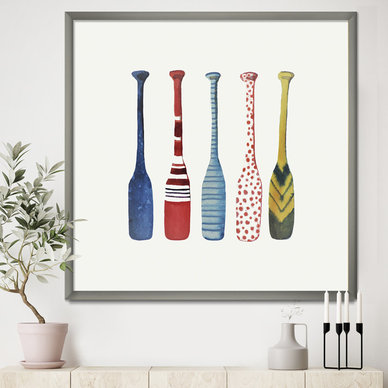 «Lakehouse Paddle», reproduction d'art sur toile rustique - cinq raquettes, H 30 po x l 30 po x P 1 po, Cadre argenté