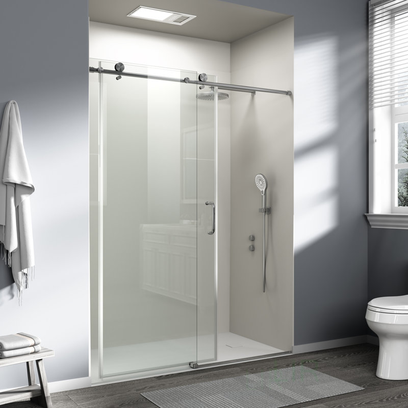 Adjustable Frameless Single Sliding Shower Door With 6Mm Tempered Glass, Ideal For Modern Bathrooms And Compact Spaces, Shower Door