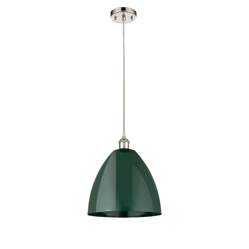 Luminaire suspendu conique 1 lumière, H 14,75 po x l 12 po x P 12 po, Vert, Nickel poli