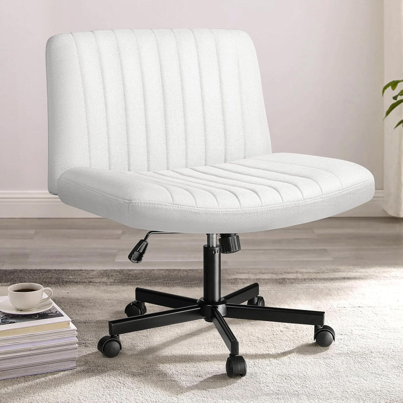 Chaise de travail pivotante en tissu Caelie, Blanc
