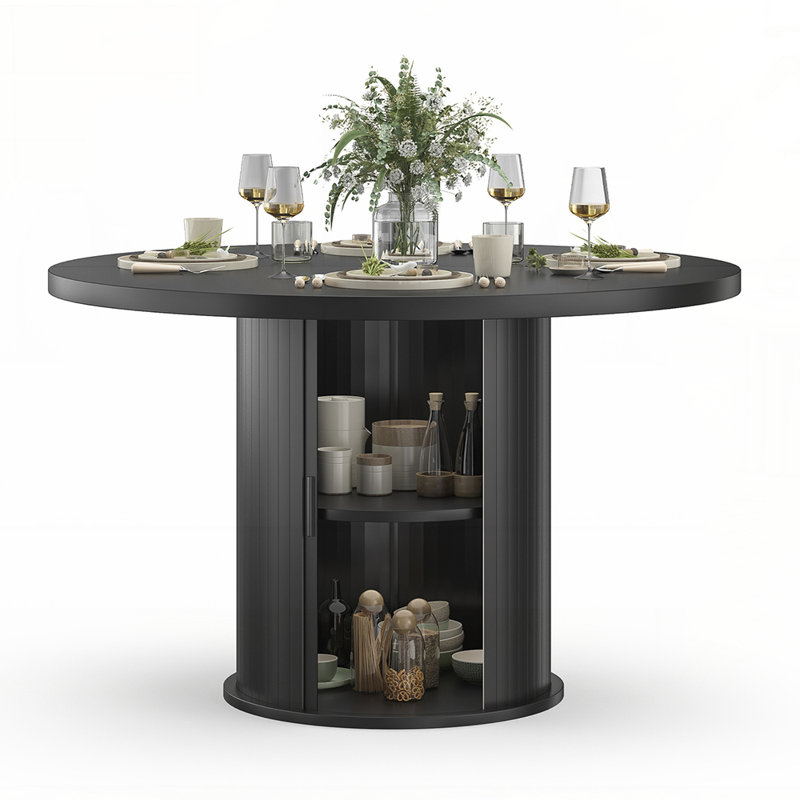 Round Dining Table With Cabinet, Natural