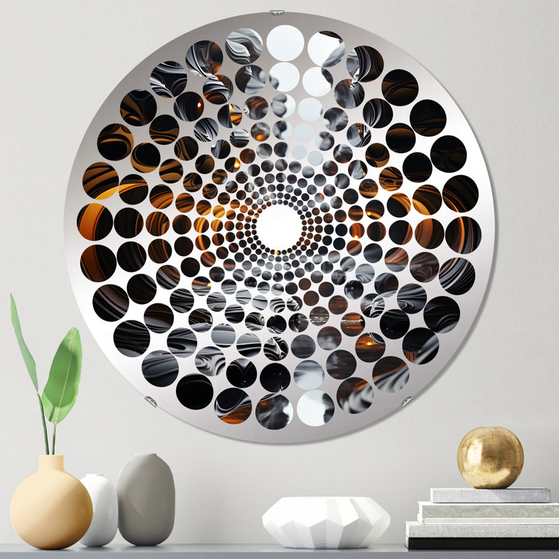 Horizon industriel à sortie onyx - Miroir décoratif à points radiaux - MIR111629-Rond, 23,6 po x 23,6 po