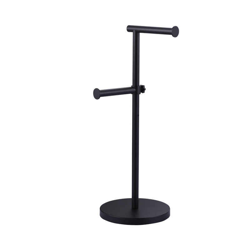 Free Standing Floor-Mount Double Post Toilet Paper Holder in Moderne Stainless Steel, Matte Black