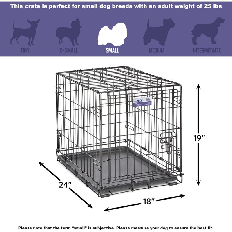 Cage pour chien nouvellement améliorée avec porte simple en Icrate, comprenant un plateau étanche, des pieds de protection du plancher, un panneau de séparation et de nouvelles caractéristiques brevetées