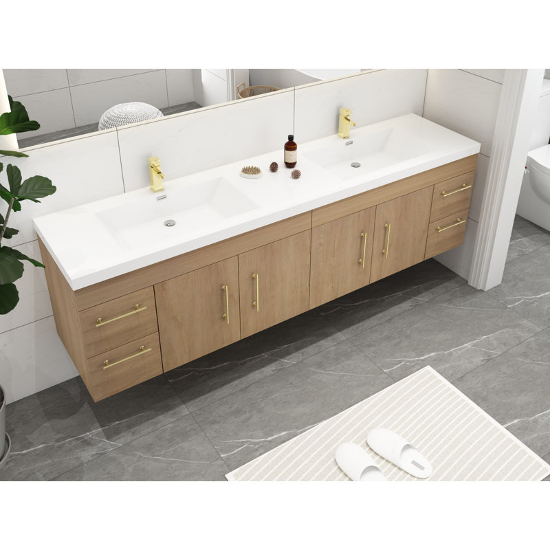 Ensemble de meuble-lavabo double 83 po Romer, Blanc/chêne, Or