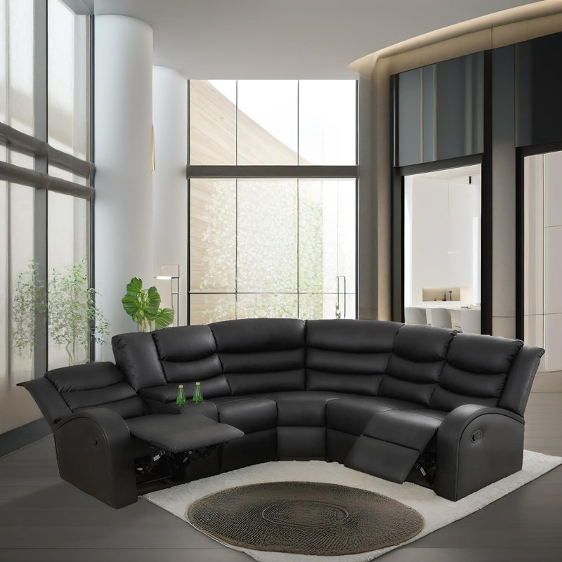 Coco Manual Black Semi Pu Breathable Leather Sectional  Living Room Recliner Intelligent 3-Piece Sofa Set