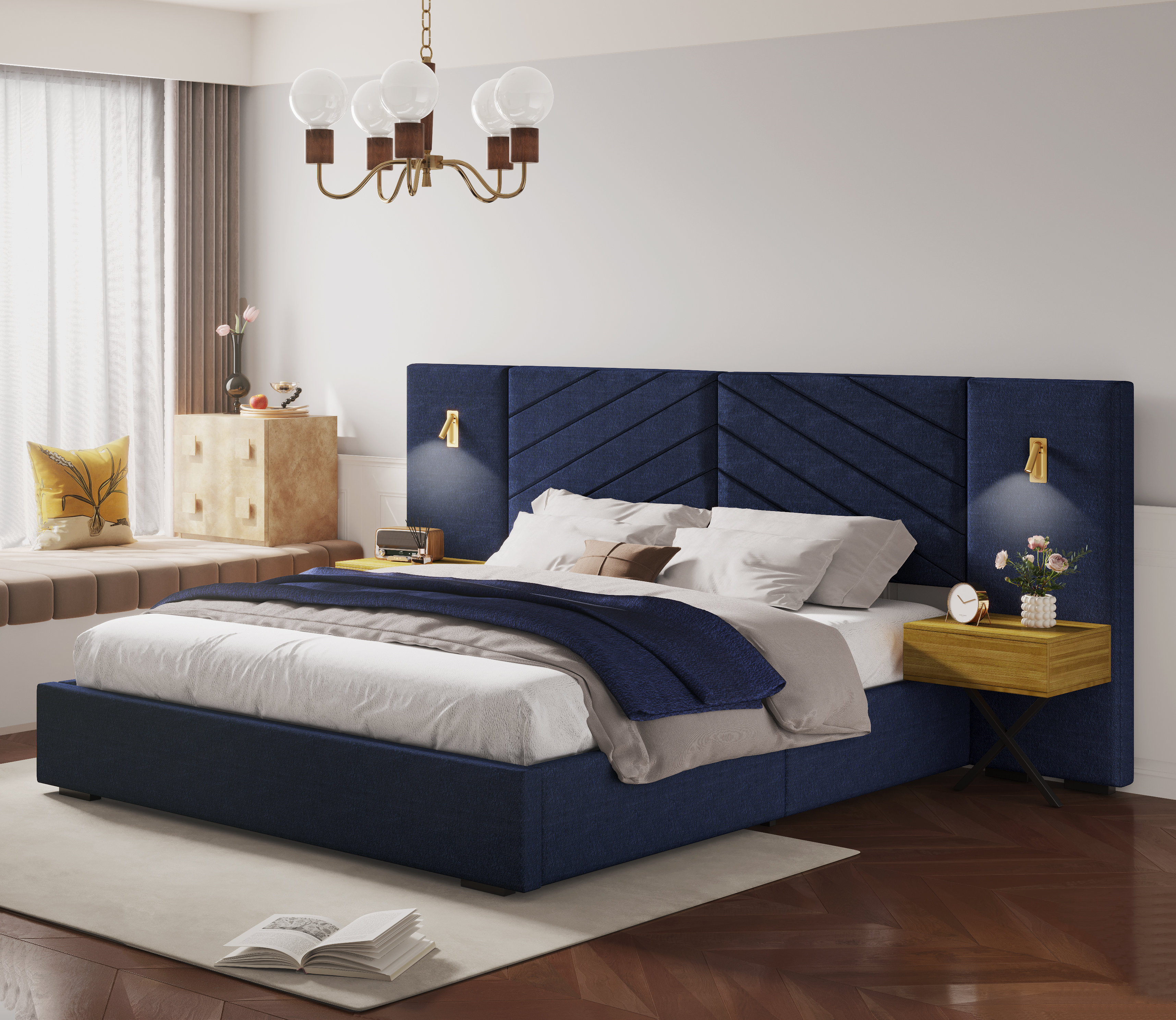 Orren Ellis Platform Bed With A Wingback Headboard And Built-In Bedside ...