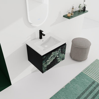 Meuble-lavabo mural 24 po avec lavabo en céramique et porte d'armoire à fermeture en douceur 24 po