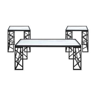 Ensemble de tables d'appoint 3 pièces avec plateau en verre trempé et structure en métal, parfait pour les salons modernes