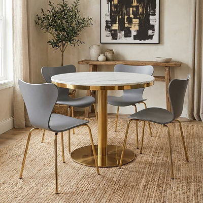 Round Marble Top Metal Base Dining Table