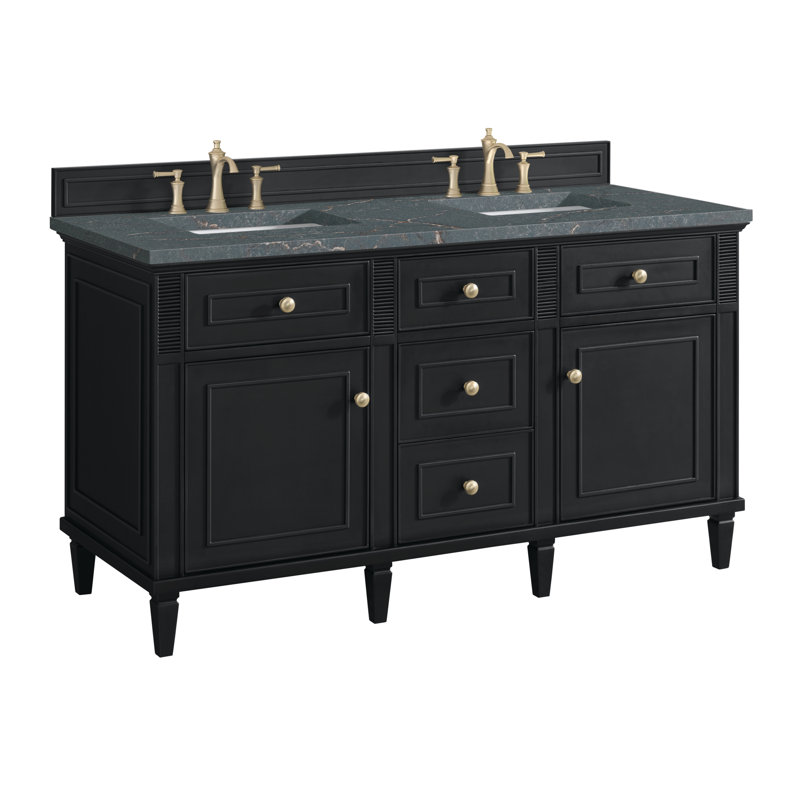 Lorelai 60'' Double Bathroom Vanity with Top, Parisian Blue, Black Onyx, 8" Widespread