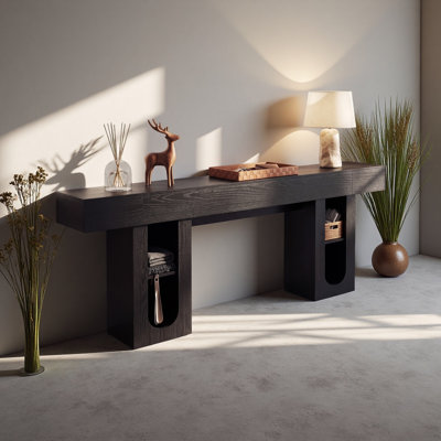 Console de 79 po de long avec prise de courant, table de vestibule avec tablettes de rangement, canapé de ferme en MDF à haute densité et épais pour couloir derrière le canapé
