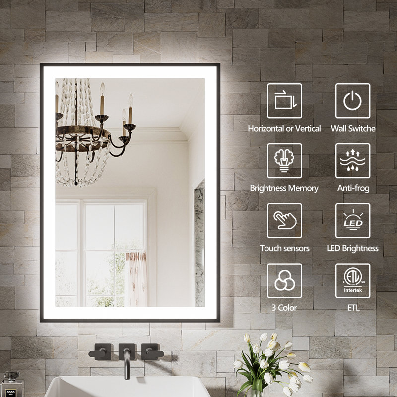 Miroir de salle de bain moderne sans cadre à DEL moderne de 72 po x 40 po, H 40 po x l 72 po