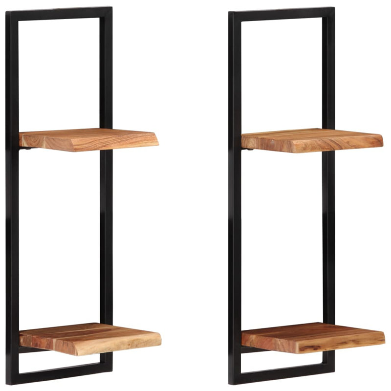 Purwokerto 2 Piece Acacia Solid Wood Floating Shelf with Live Edge