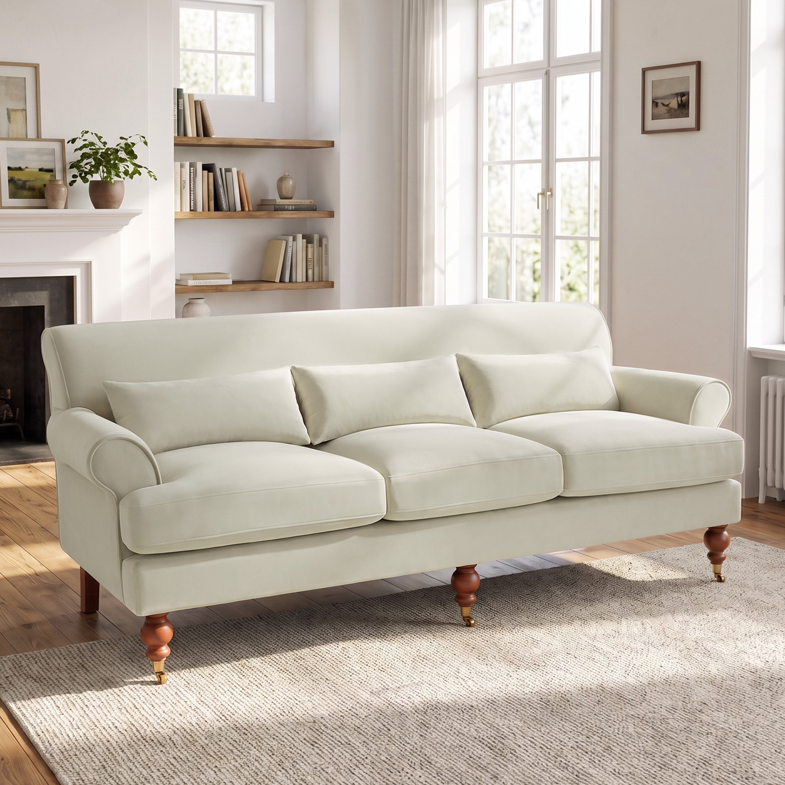 Upholstered Sofa, Ecru  Velvet