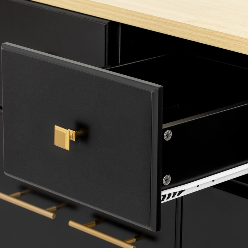 Kitchen Island With 6 Drawers, Black