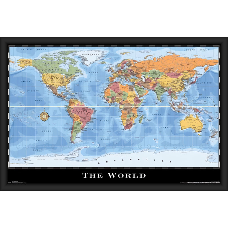 Carte du monde - Impression sur papier, Papier encadré noir, H 24,75 po x l 36,5 po x P 1 po