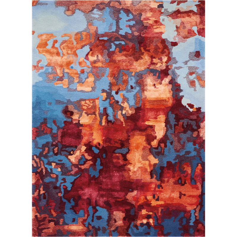 Annan Abstract Handmade Tufted Blue/Red Area Rug, Rectangle 2'3" x 3'