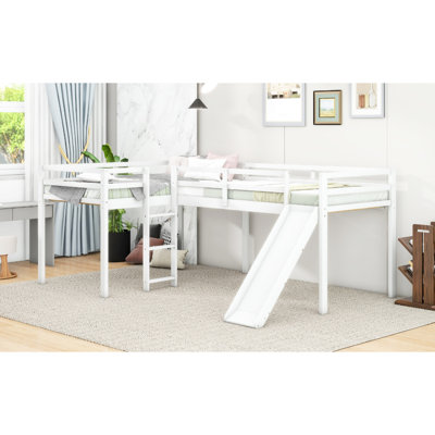 Lit mezzanine simple en L blanc avec glissade - espace de chambre supplémentaire, stable et pratique