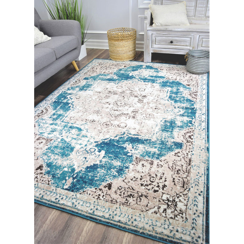 Tapis bleu sarcelle Harlow, Rectangulaire 8 pi x 10 pi