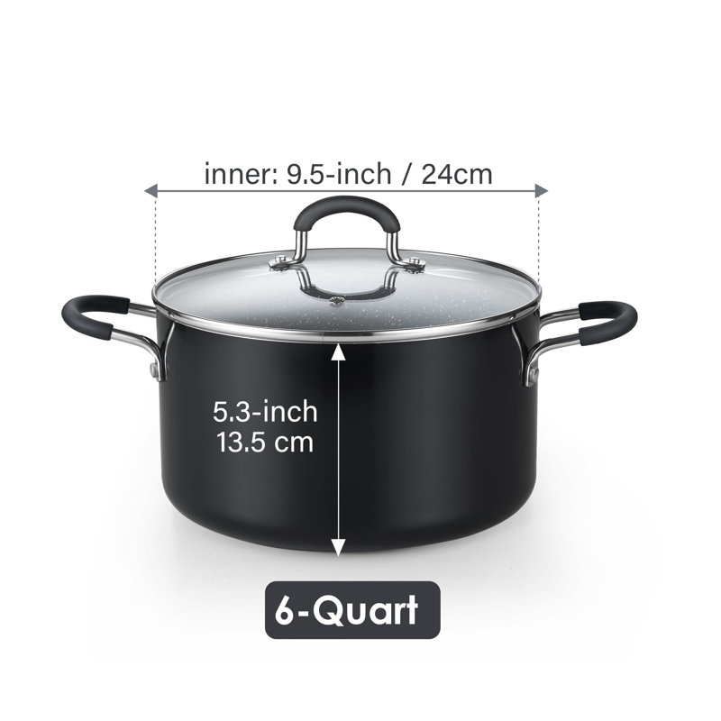 Marmite antiadhésive 6 pintes avec couvercle Cook N Home Professional, marmite avec poignée en silicone, marmite avec chauffage uniforme, batterie de cuisine à induction en aluminium de gros calibre, noir / marbre