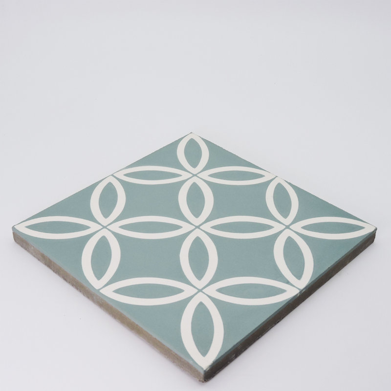 Amlo 8" x 8" Cement Patterned Wall & Floor Tile, Green/White