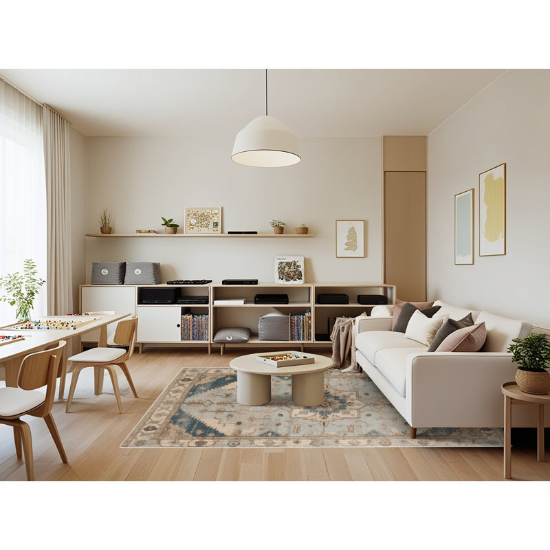 Tapis beige lavable à la machine Afyon, Rectangle 7 pi x 9 pi