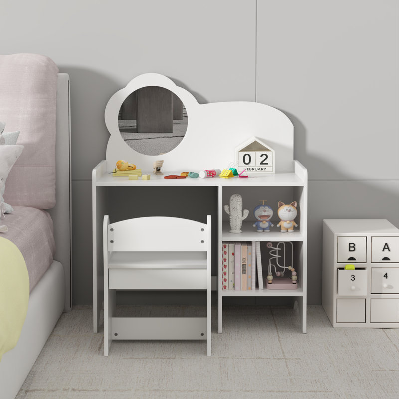 Wooden Children's Dressing Makeup Desk with Storage Shelves