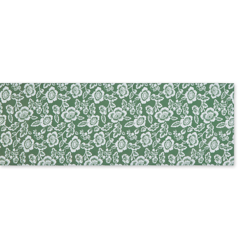 NAUTICAL BLUE FLORAL PRINT OUTDOOR TABLE RUNNER 14X72, Green