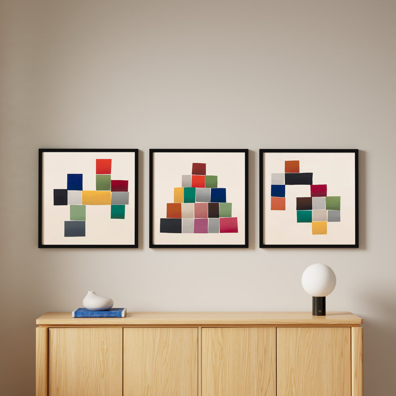 Jewels " Jewels. Set of 3 " by Lee Lessem 3 Piece Art Watercolor Painting, 24" H x 24" W x 1.25" D, Black Framed