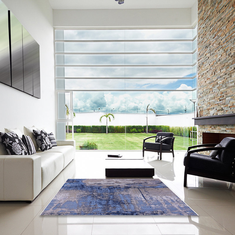Tapis bleu / gris Brodi, Carré 5 pi